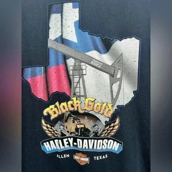 Harley Davidson Black Gold Allen, Texas Tee Rare print front back graffics - Picture 3 of 4